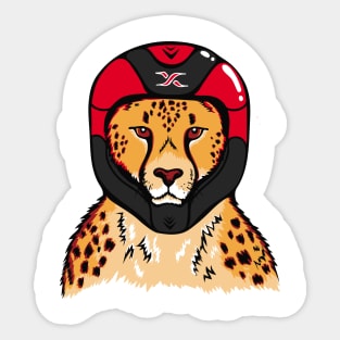 Cheetah wearing a helmet Sticker